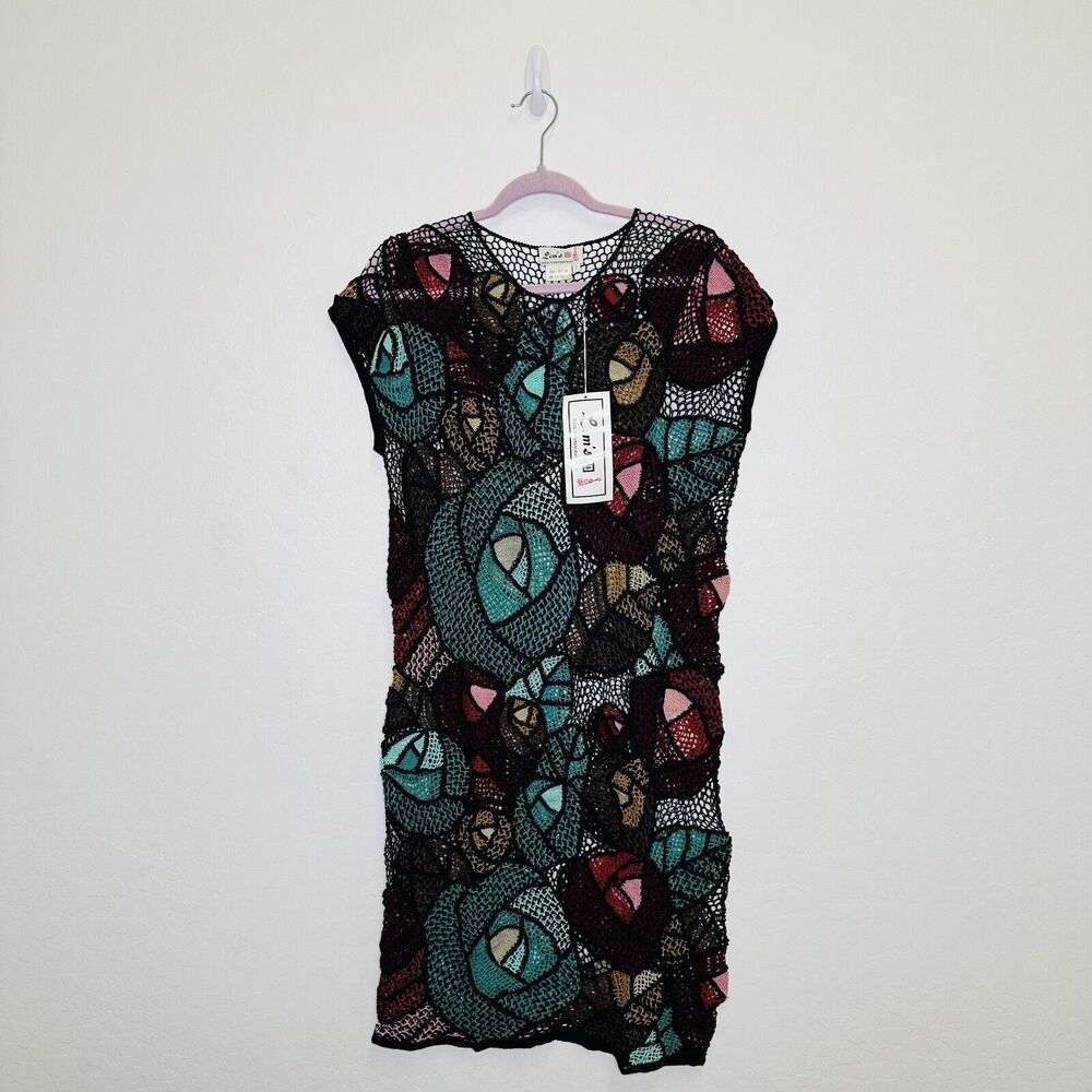Lim’s 1980’s Vintage Hand Crocheted Jewel Tone Abstract Dress Large
